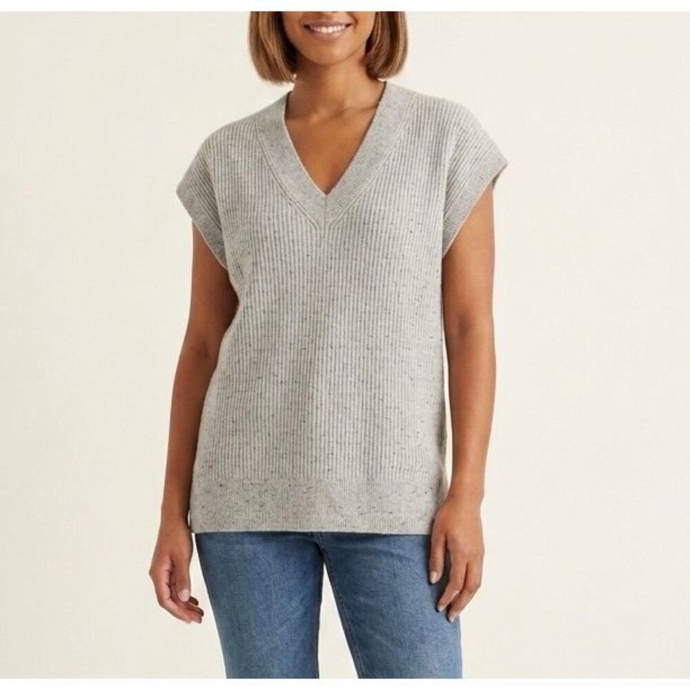Autograph Cashmere Vest Top Ribbed Knitted Gray Large